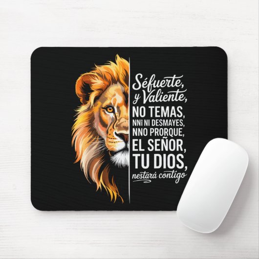 Sé Fuerte Y Valiente Lion Art For Insrational Soul Mousepad (Mit Mouse)