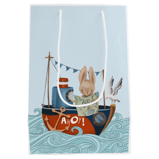 Sea Adventure Nautical Baby Boy Showdusche Mittlere Geschenktüte (Rückseite)