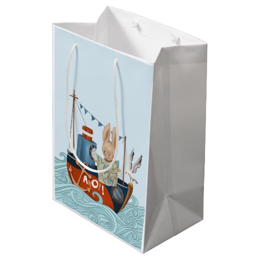 Sea Adventure Nautical Baby Boy Showdusche Mittlere Geschenktüte (Rückseite Schrägansicht)