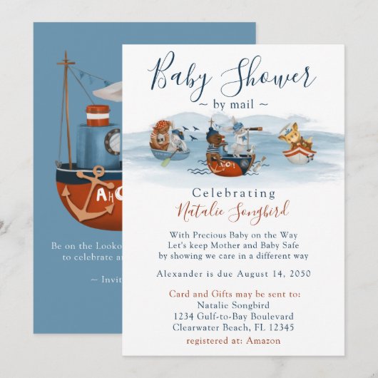 Sea Adventures Nautical Baby Shower by Mail Einladung (Vorne/Hinten)