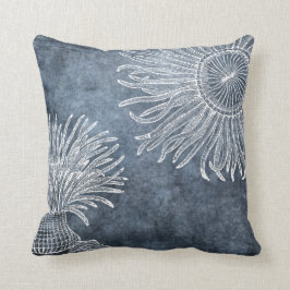 Sea Anemone Wasserfarbe Ozean Marine Blau Weiß Kissen