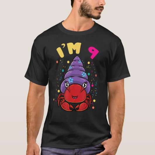 Sea Animal Im 9 Hermit Crab 9th Birthday T-Shirt (Vorderseite)