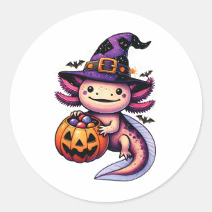 Sea Animal Lovers Axolotl Witch Hat Celebrating Ha Runder Aufkleber