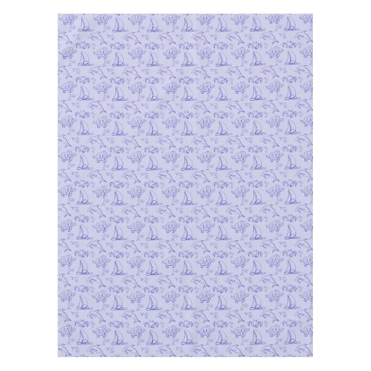 Sea animals and sailboat one line drawing pattern tischdecke (Vorderseite)