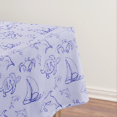Sea animals and sailboat one line drawing pattern tischdecke (Beispiel)