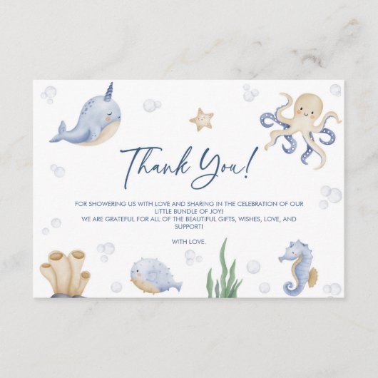 Sea Animals Baby Dusche Danke Karte (Vorderseite)