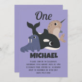 Sea Animes Einfache moderne Niedliche First Birthd Einladung (Vorne/Hinten)