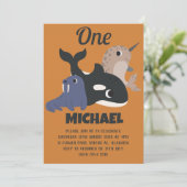 Sea Animes Einfache moderne Niedliche First Birthd Einladung (Stehend Vorderseite)