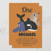 Sea Animes Einfache moderne Niedliche First Birthd Einladung (Vorne/Hinten)