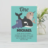 Sea Animes Einfache moderne Niedliche First Birthd Einladung (Stehend Vorderseite)