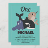 Sea Animes Einfache moderne Niedliche First Birthd Einladung (Vorne/Hinten)