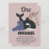 Sea Animes Einfache moderne Niedliche First Birthd Einladung (Vorne/Hinten)