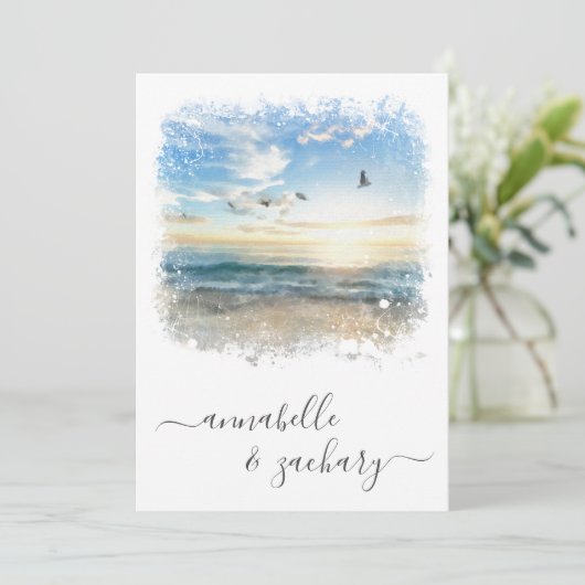 ** Sea Artistic UAWG - Beach Ocean QR AR7 Wedding Einladung (Stehend Vorderseite)