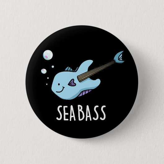 Sea Bass Funny Bass Guitar Fish Puck Dark BG Button (Vorderseite)