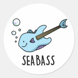 Sea Bass Funny Bass Guitar Fish Puff Runder Aufkleber