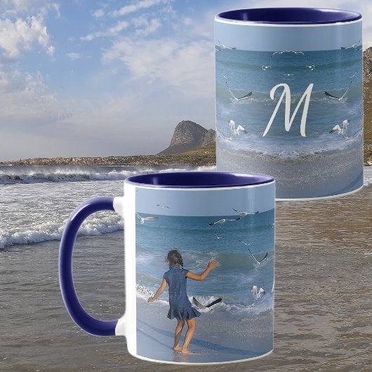 Sea Beach Foto Moderne White Initial auf Blue Tasse