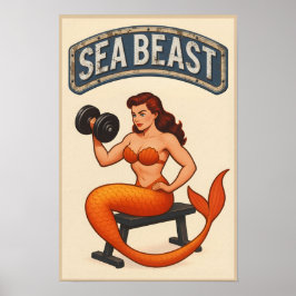 Sea Beast Gym Mermaid | Retro Pin-Up Fitness Art Poster