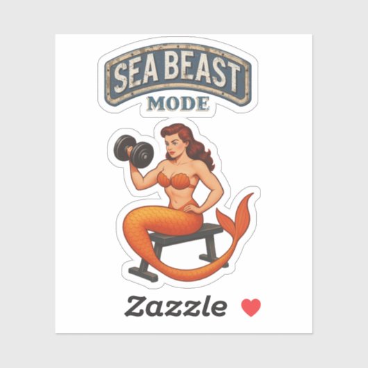 Sea Beast Mode Mermaid - Retro Pin-Up Gym Fitness Aufkleber (Blatt)
