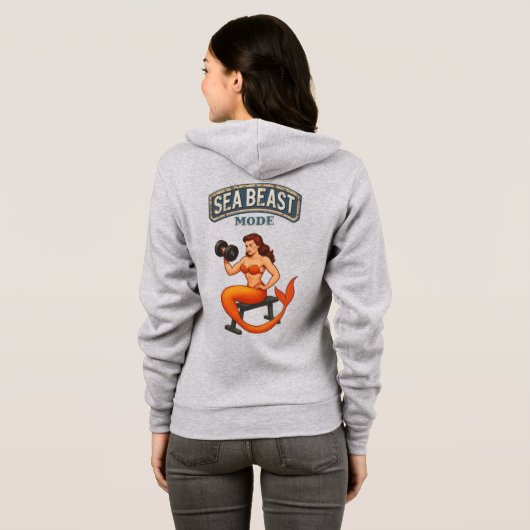 Sea Beast Mode - Retro Pin-Up Mermaid - Fitness Hoodie (Schwarz voll)