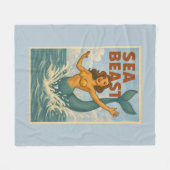 Sea Beast Retro Mermaid | Funny Coastal Beach Blue Fleecedecke (Vorderseite (Horizontal))