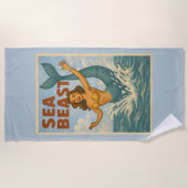 Sea Beast Retro Mermaid | Funny Coastal Beach Blue Strandtuch (Vorderseite)