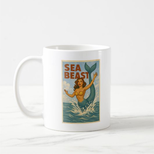 Sea Beast Retro Mermaid | Funny Coastal Beach Life Kaffeetasse (Links)