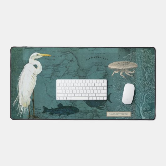Sea Bird Botanischer Heron Fisch Quallen Aquamarin Schreibtischunterlage (Tastatur & Maus)