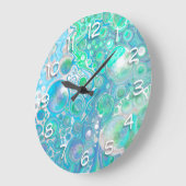 Sea Blue Abstrakt Bubbles Große Wanduhr (Winkel)