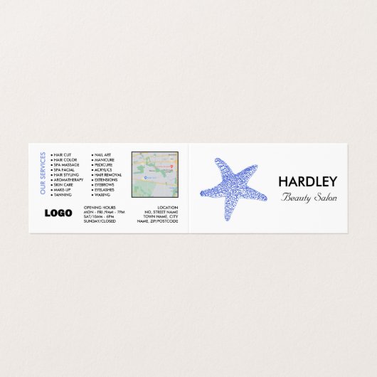 Sea Blue Beach Starfish, Beautician, Loyalty Card, Visitenkarten (Außenseite Aufgefaltet)