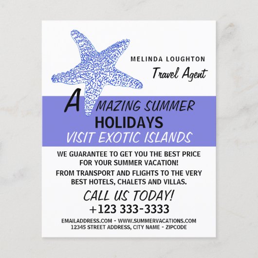 Sea Blue Beach Starfish, Reisewerbung für Agent Flyer (Vorne)