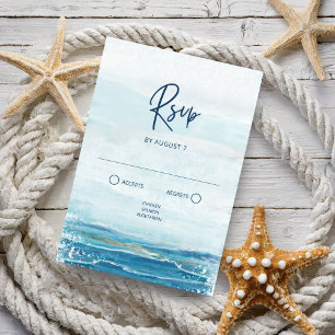 Sea Blue Beach Waves Coastal Wedding RSVP Karte