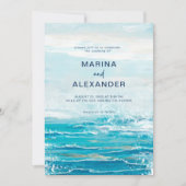 Sea Blue Beach Waves Küstenhochzeit Einladung (Vorderseite)