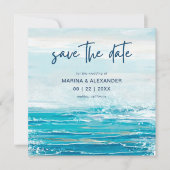 Sea Blue Beach Waves Küstenhochzeit Save The Date (Vorderseite)