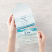 Sea Blue Beach Waves Wasserfarbenhochzeit All In One Einladung (Abreißen)