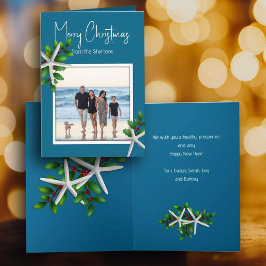 Sea Blue Christmas Foto Meldung Faltkarten Feiertagskarte