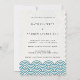 Sea Blue Green stylisierte Sea Waves Beach Hochzei Einladung