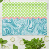 Sea Blue Lime Green Graphics Muster & Dots Geschirrtuch (Gefaltet)