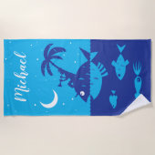 Sea Blue Nautical Fish Tropical Island Beach Handt Strandtuch (Vorderseite)