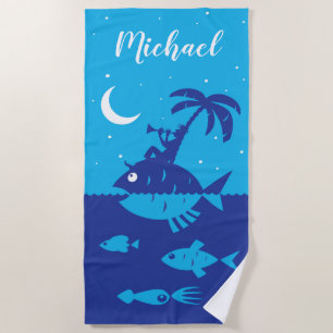 Sea Blue Nautical Fish Tropical Island Beach Handt Strandtuch