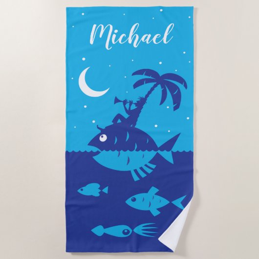 Sea Blue Nautical Fish Tropical Island Beach Handt Strandtuch (Vorderseite)