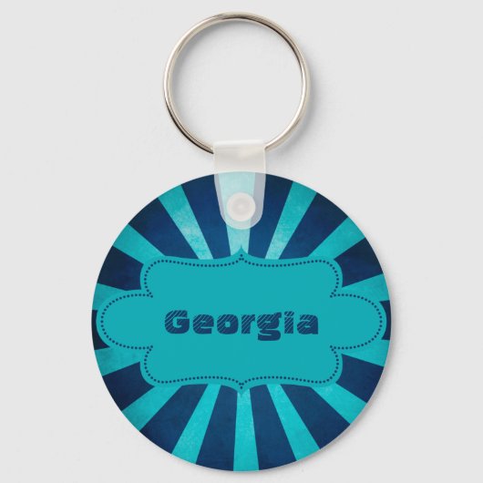 Sea Blue Star Burst Muster mit Label Schlüsselanhänger (Vorderseite)