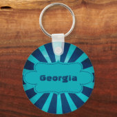 Sea Blue Star Burst Muster mit Label Schlüsselanhänger (Vorderseite)