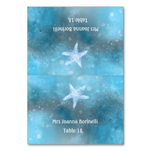 Sea Blue Summer Table Zelt Platzkarte Tischnummer (Vorderseite)