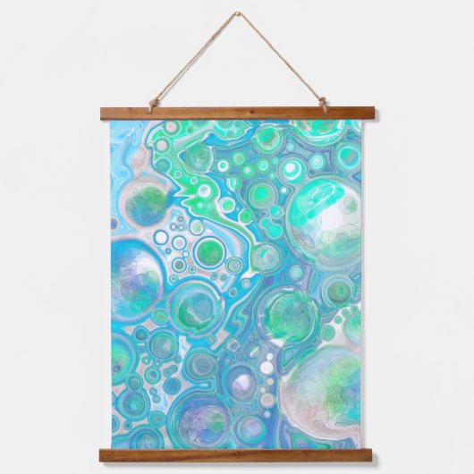 Sea Blue und Green Bubbles und Ocean Art Wandteppich Mit Holzrahmen (Vorderseite 2)