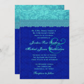 Sea Blue und Royal Blue Damask Wedding G500G Einladung (Vorne/Hinten)