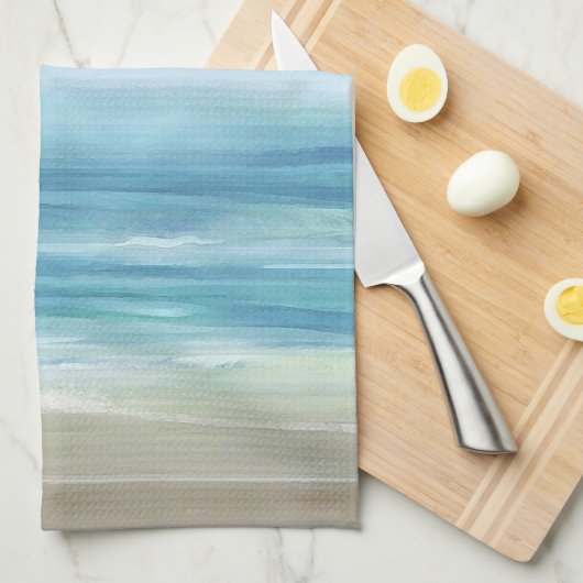 Sea Blue Watercolor Ocean Waves Coastal Geschirrtuch (Viertel Falte)