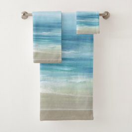 Sea Blue Watercolor Ocean Waves Küstenstrand Badhandtuch Set