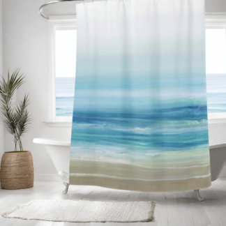 Sea Blue Watercolor Ocean Waves Küstenstrand Duschvorhang
