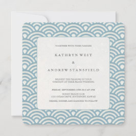 Sea Blue + White Pattern Beach Hochzeitsempfang Einladung
