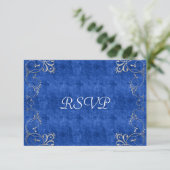 Sea Blue & White Velvet Deko Diamond Wedding RSVP Karte (Stehend Vorderseite)